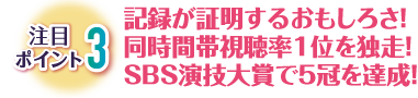 注目ポイント3　記録が証明するおもしろさ! 同時間帯視聴率1位を独走! SBS演技大賞で5冠を達成!