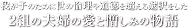 悲痛な運命をたどる我が子を救うために、世の倫理や道徳を超える選択をした2組の夫婦の愛と憎しみの物語