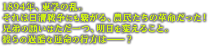 “1894年、東学の乱。それは日清戦争にも繋がる、農民たちの革命だった！兄弟の願いはただ一つ、明日を変えること。彼らの過酷な運命の行方は――？